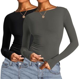 Crop Tops for Women 2 Pack Fall Going Out Outfits Cute Tight Basic Tees Shirt